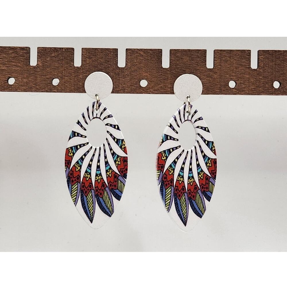 Boho Oval Open Hoop Geometric Swirl Pattern Dangle Statement Earrings